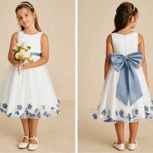 Azazie White and blue flower girl formal. Size 3